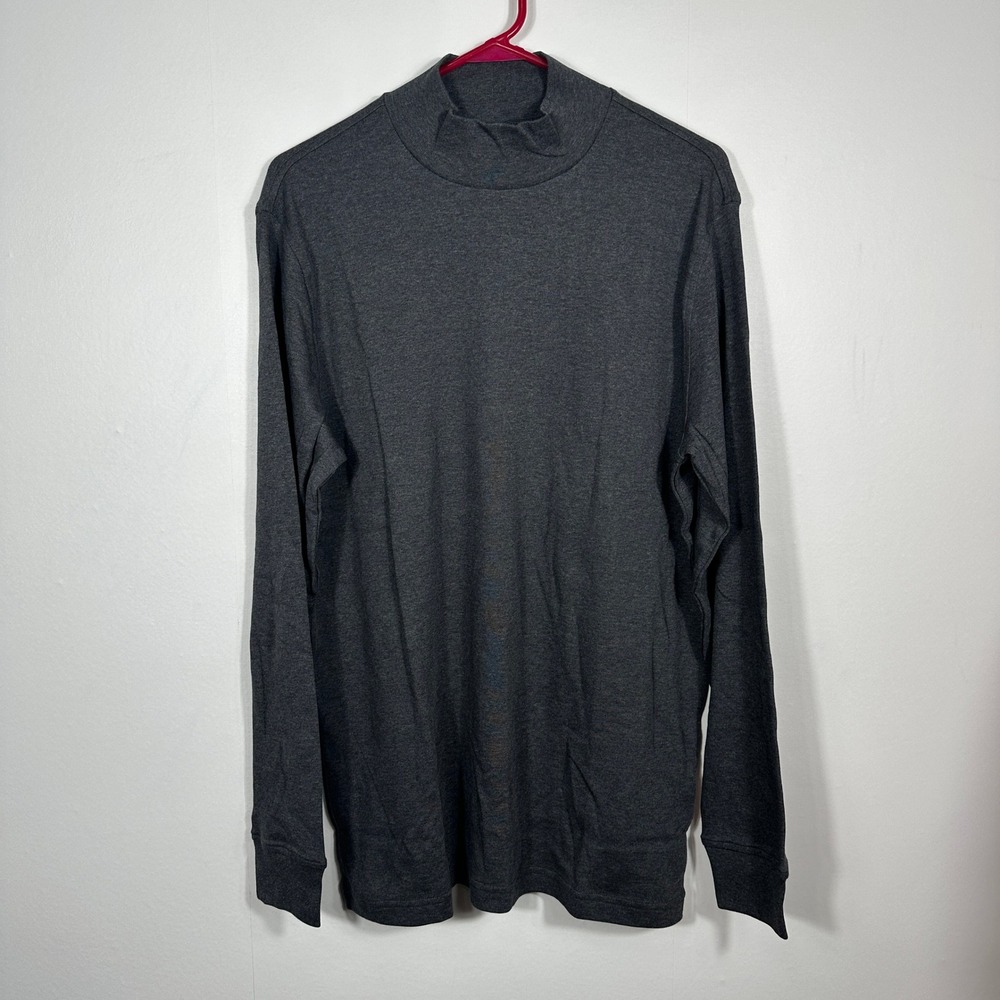 Lands' End Mock Neck‎ Shirt Mens Large Gray New Super-T Long Sleeve Cotton